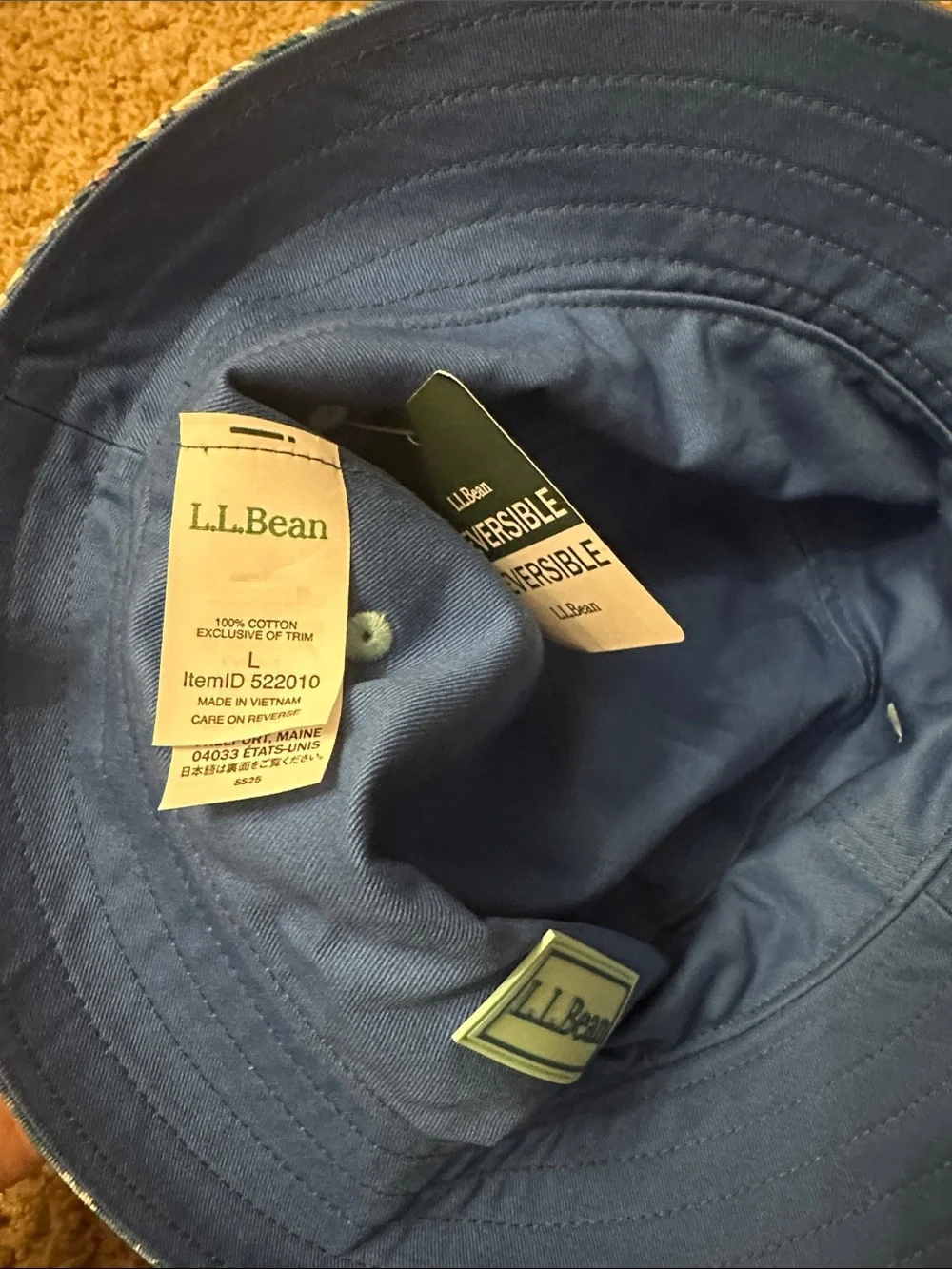 L.L. Bean Kids reversible Floral Bucket Hat - Blue with Peach and Green Accents